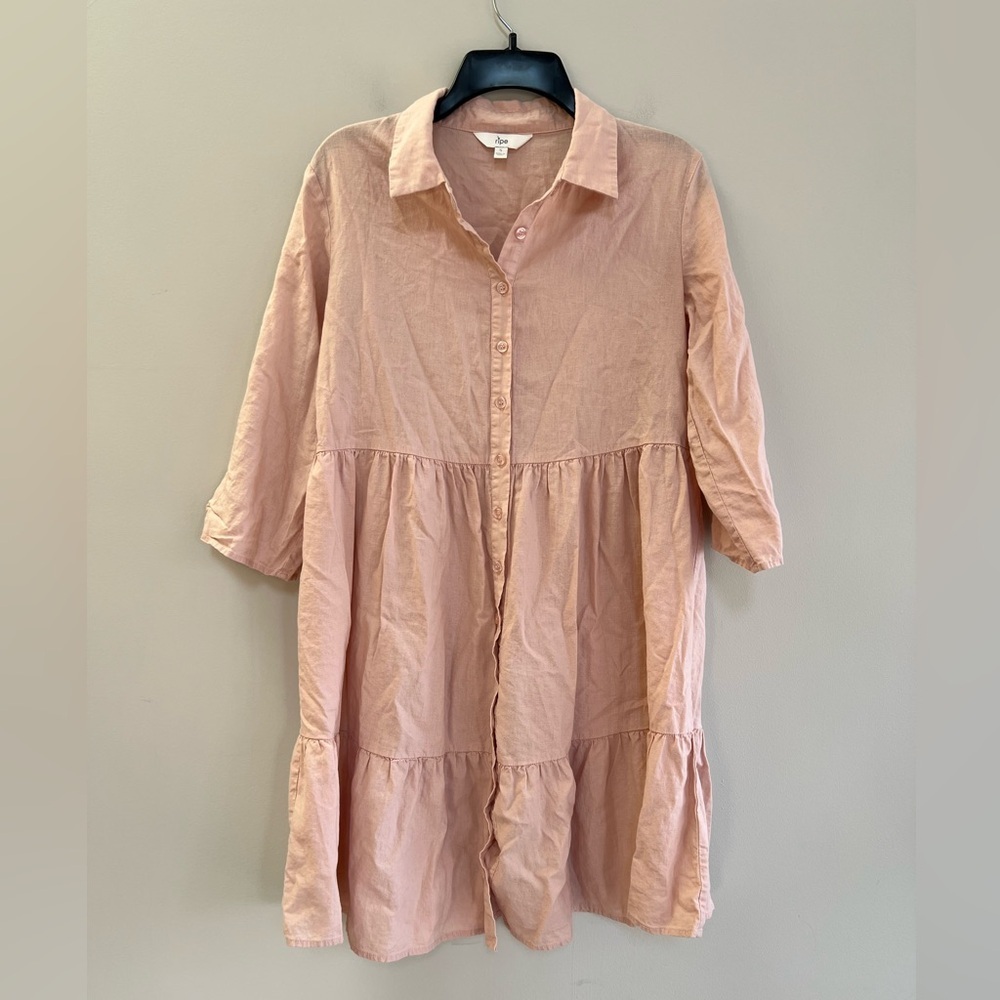 Ripe Maternity Adel Button Through Linen Nursing Shirt Dress, Soft Pink, S - Picture 2 of 10